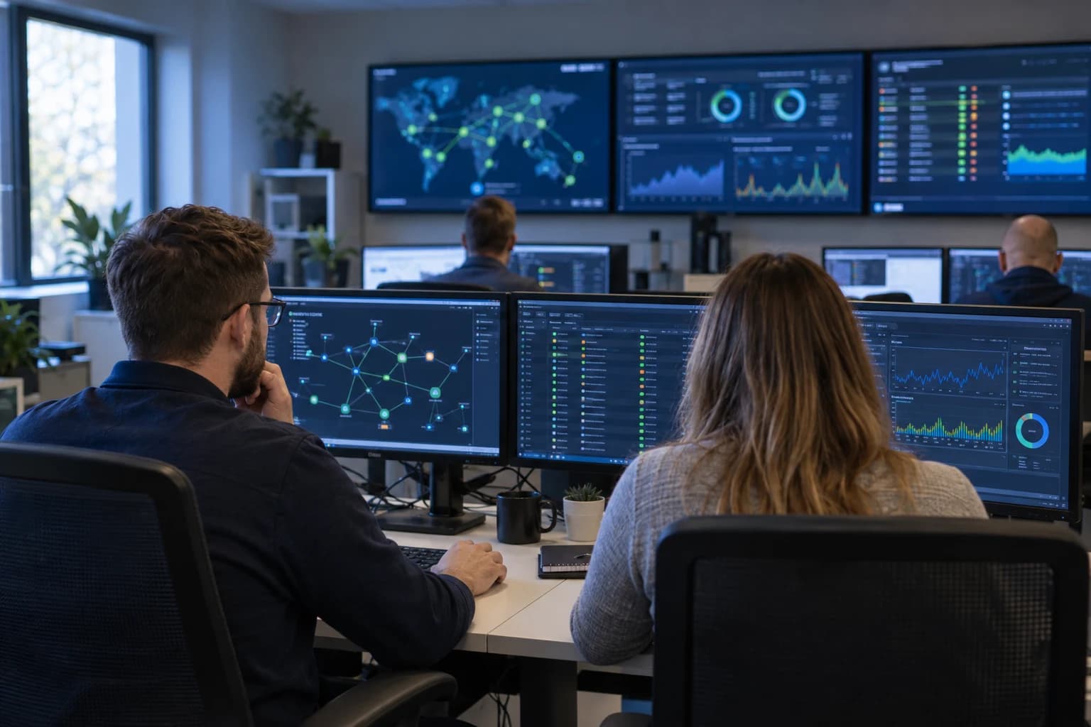 Operations team in a network monitoring center