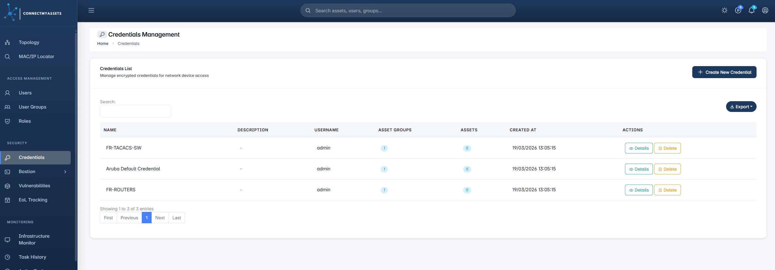 ConnectMyAssets Vault, capture du coffre-fort d'identifiants